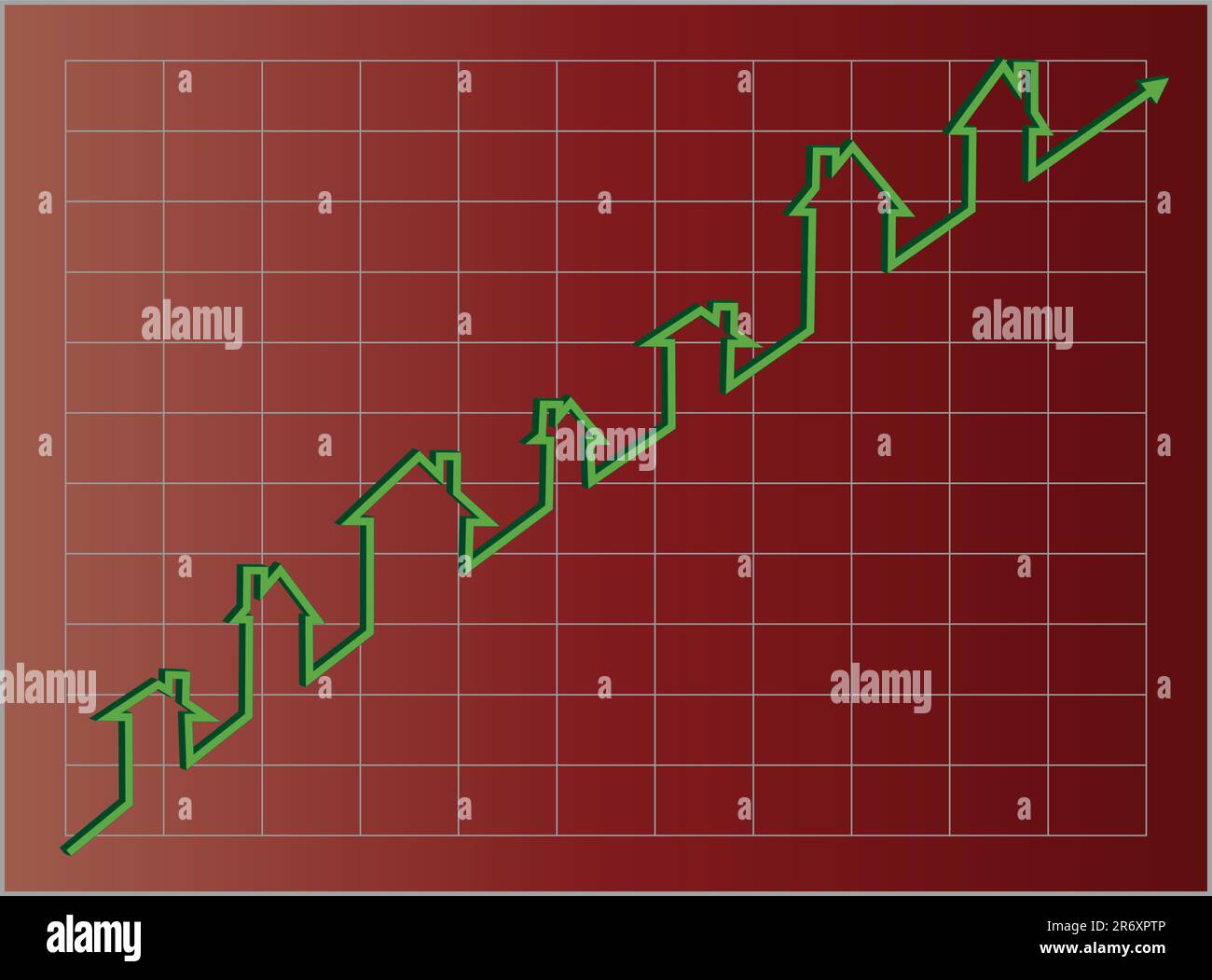 Vector eps8. Red housing graph with an upward projection using a green