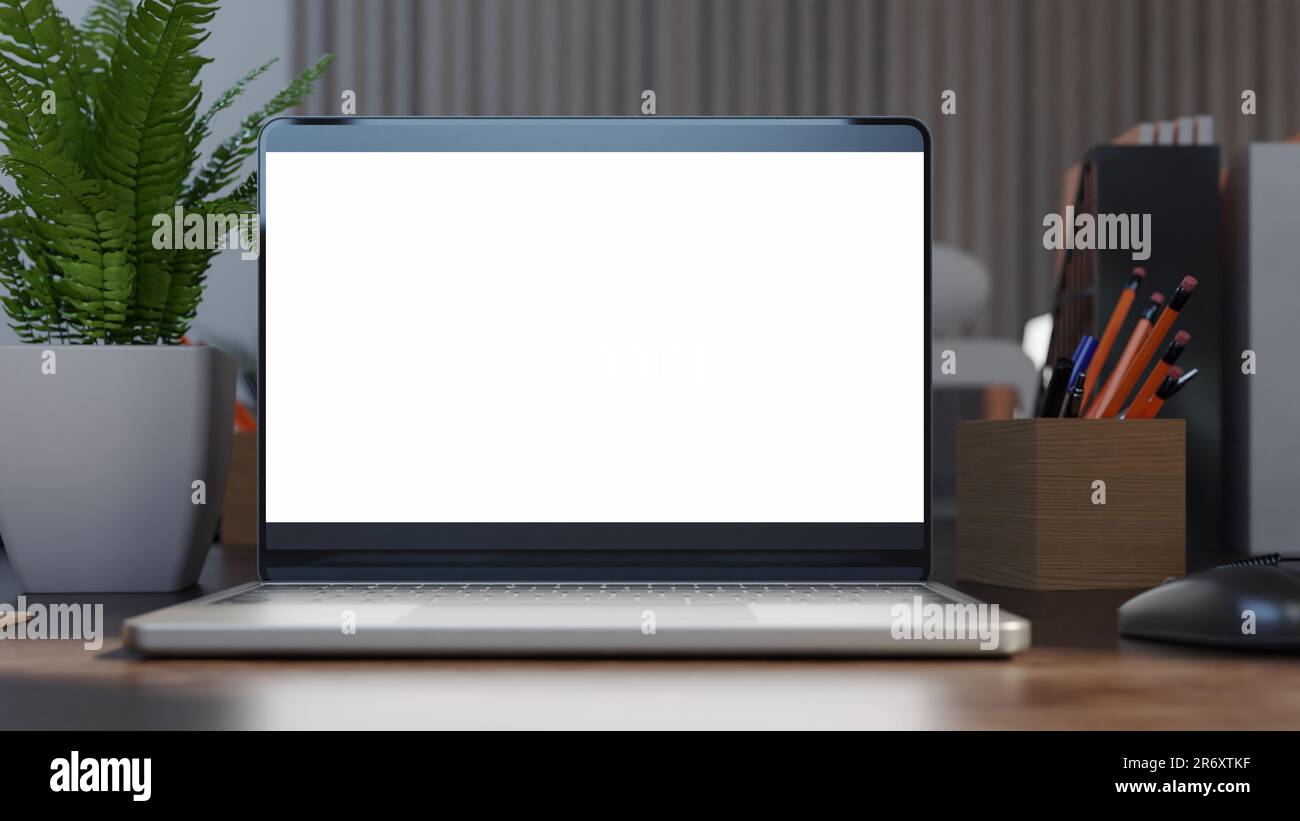 desktop website screen mockup in office, 3d rendering Stock Photo - Alamy