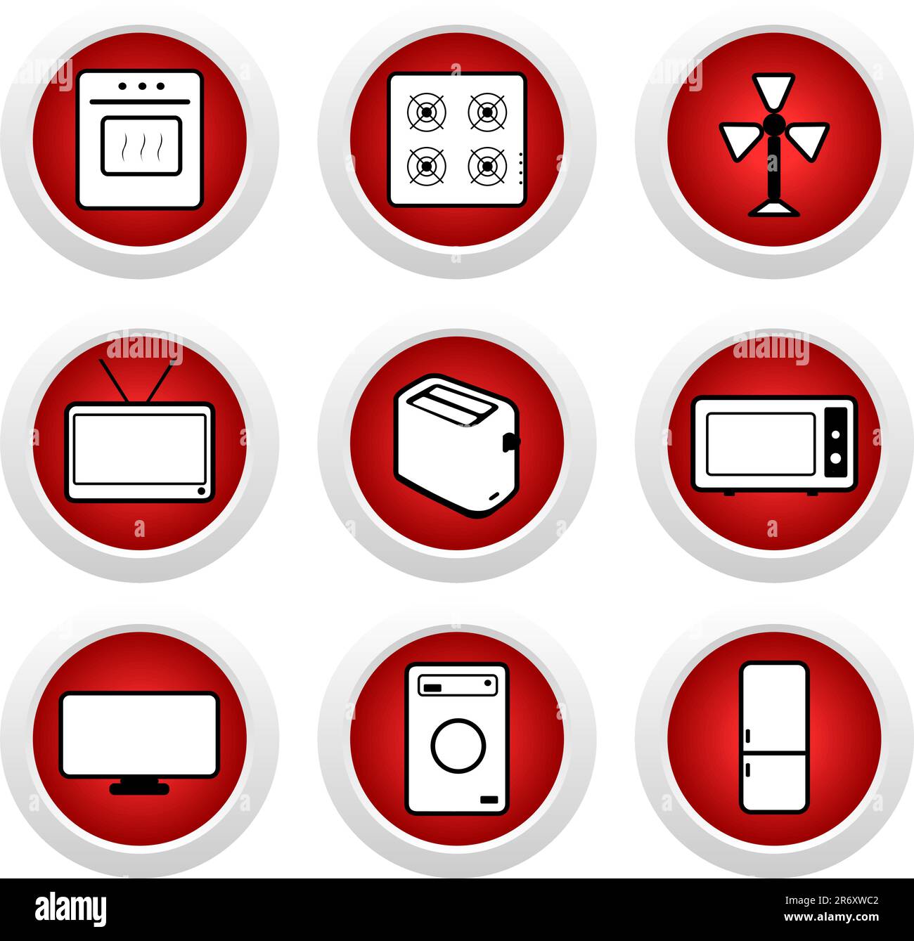 Red buttons with icon 9. Vector Stock Vector