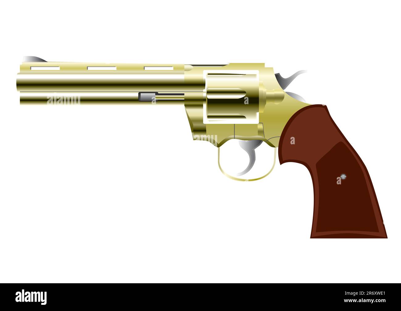 Golden photo-realistic revolver gun in western style isolated over white Stock Vector