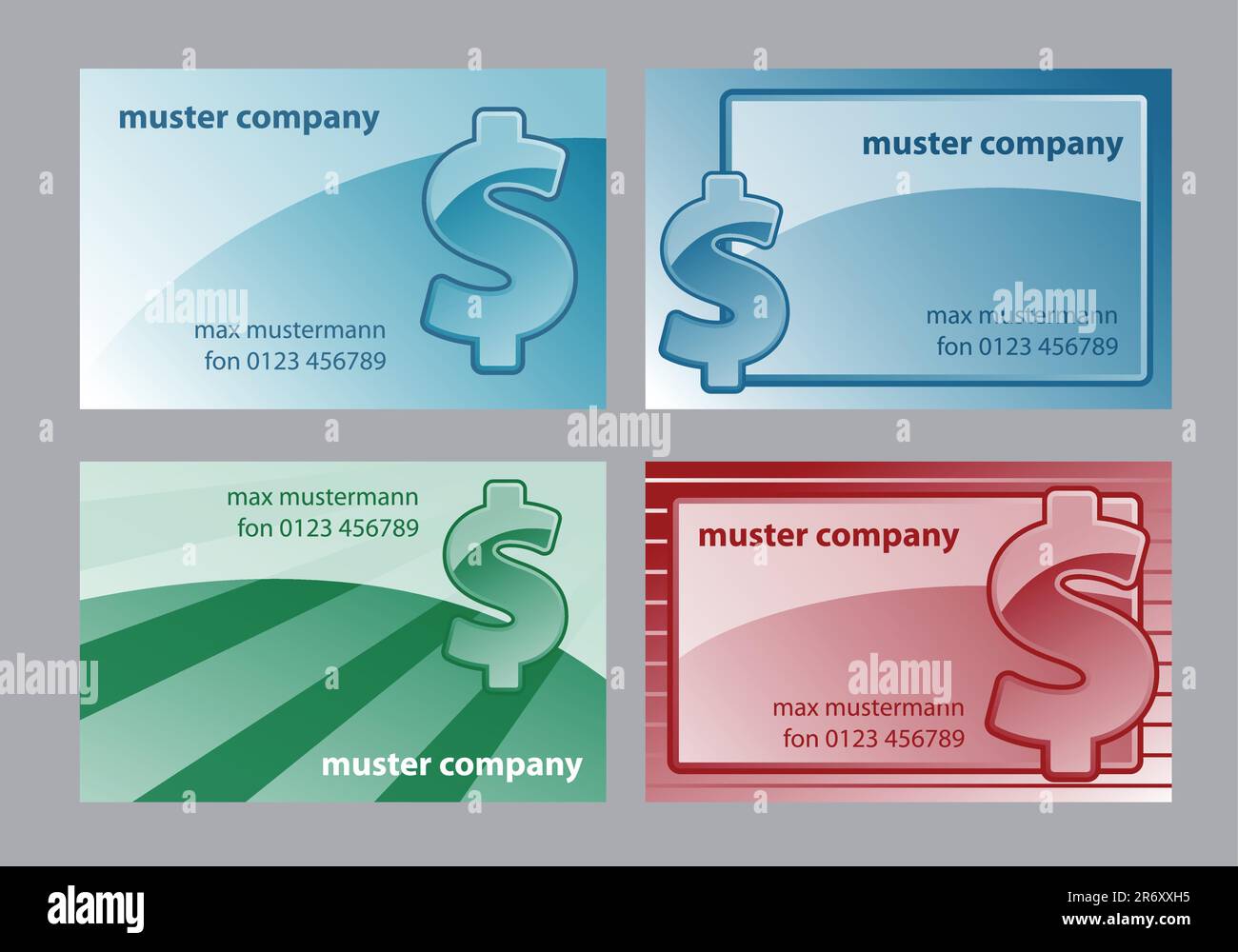 four business card templates with dollar symbol Stock Vector Image