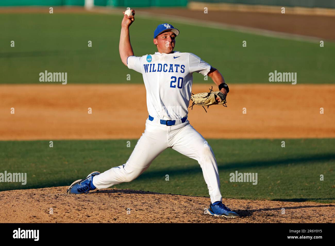 Kentucky pitcher Mason Moore throws to an LSU batter during an NCAA college baseball tournament