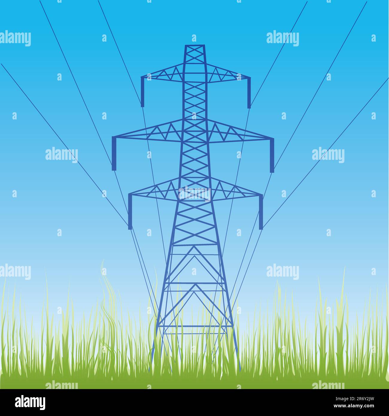 Vector silhouette of high voltage electric line against blue sky Stock
