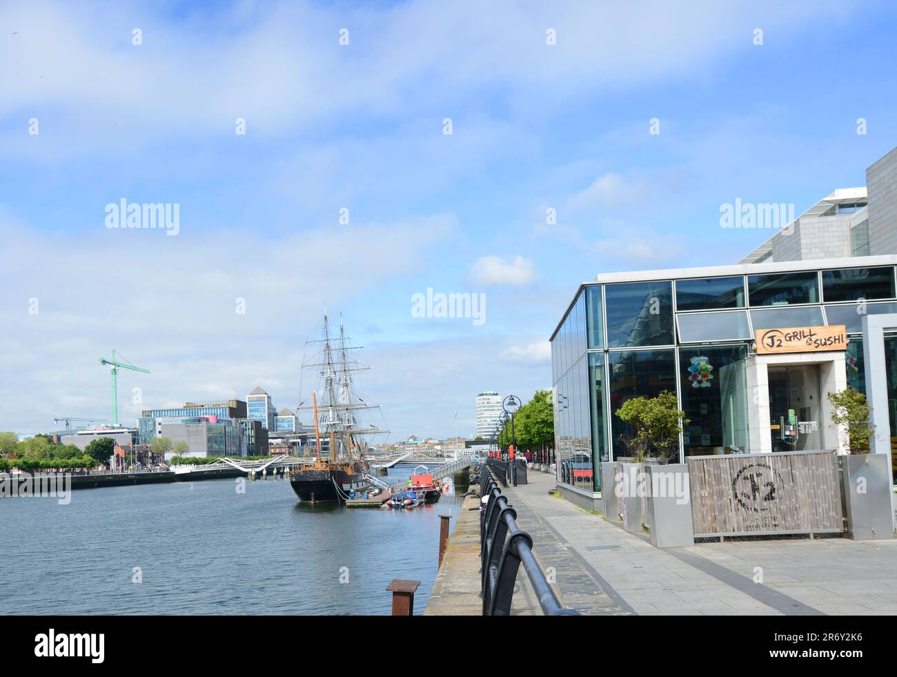 The Jeanie Johnston ship on the River Liffey in Dublin, Ireland. Stock Photo