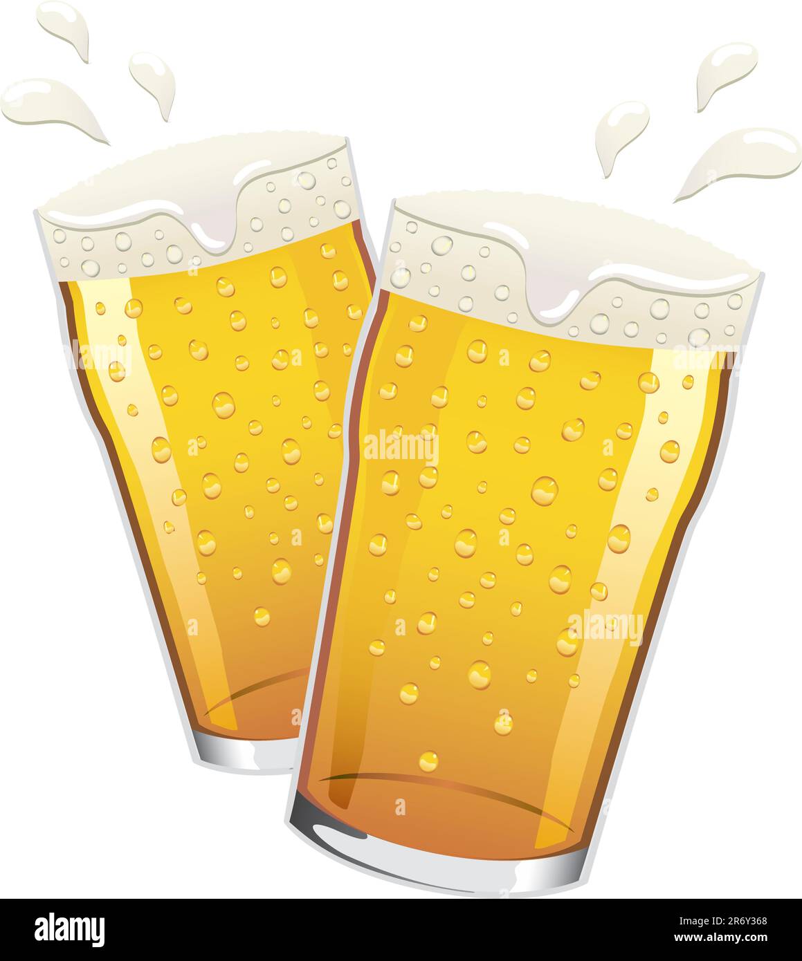 Two pints of lager beer with condensation drops on the glass, toasting Stock Vector