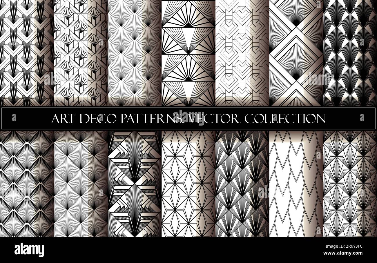 Art Deco Wallpapers Collection. Black and white seamless patterns Stock