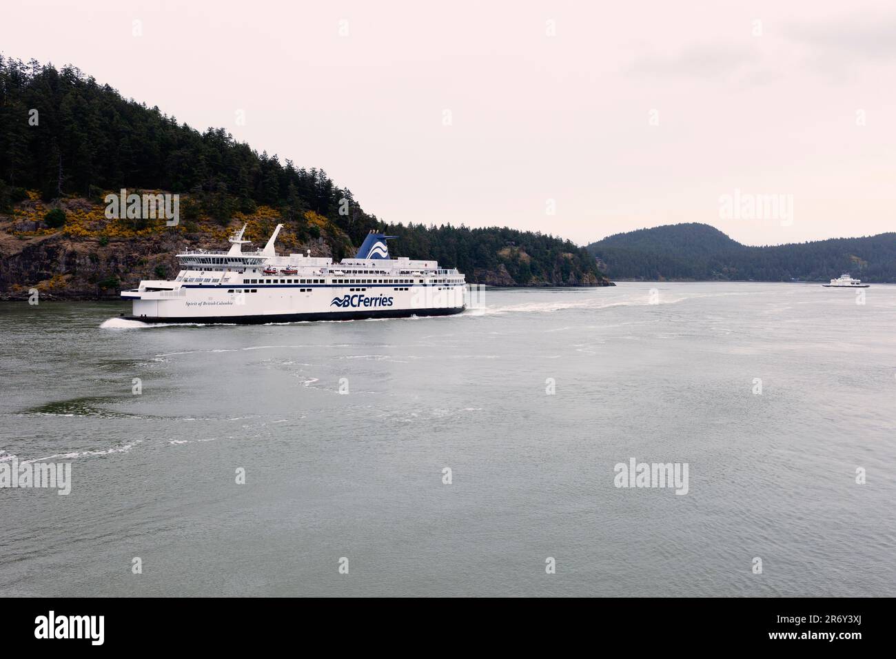 BC Ferries vessel, Active Pass British Columbia, between Vancouver and Victoria BC Canada. Stock Photo