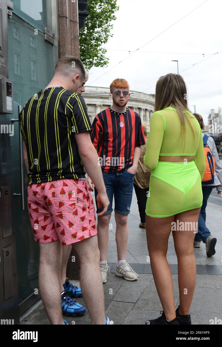 A young Irish woman wearing a see through shorts. Dublin, Ireland Stock