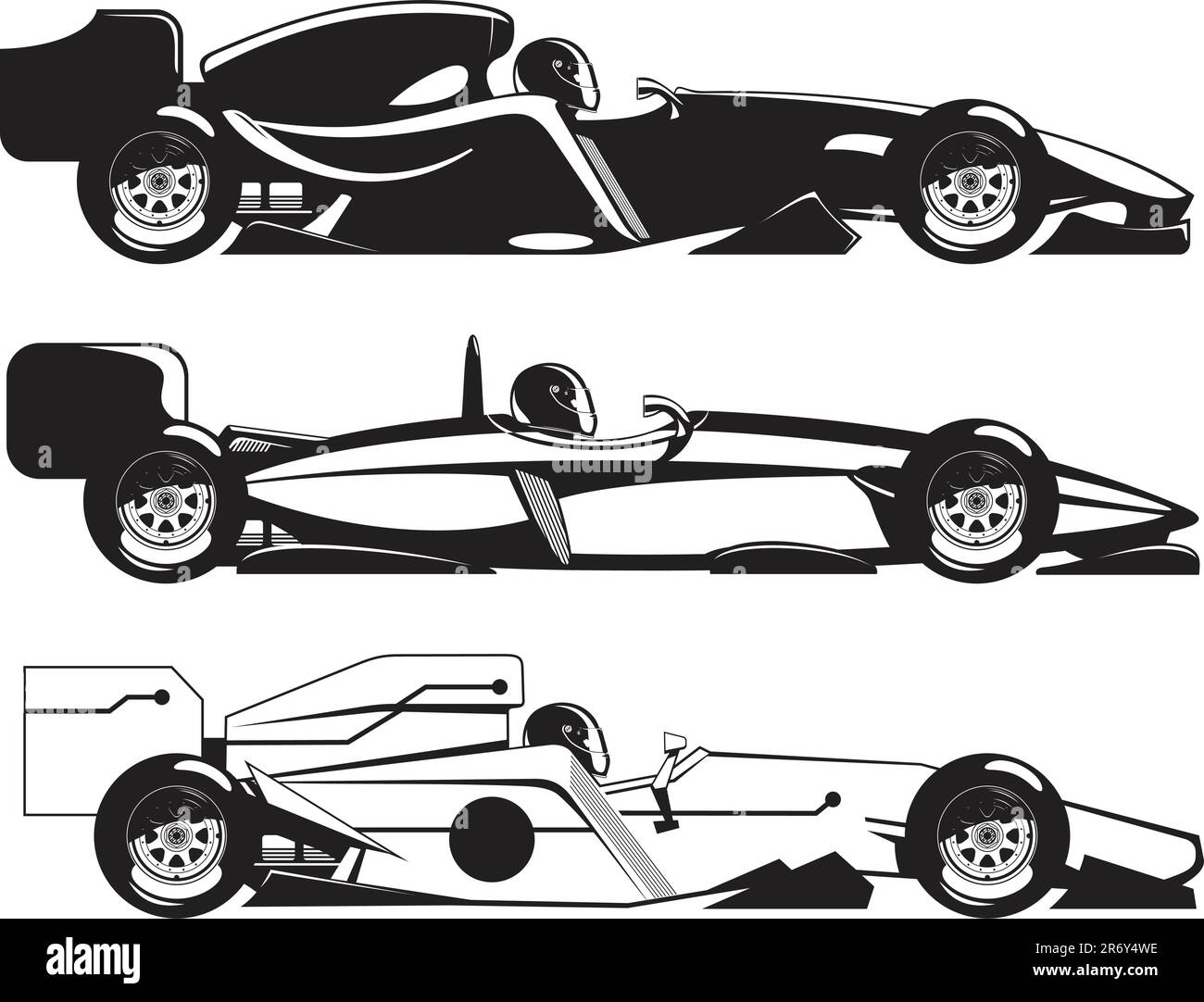 vector illustration of  formula 1. three sports racing car. Stock Vector