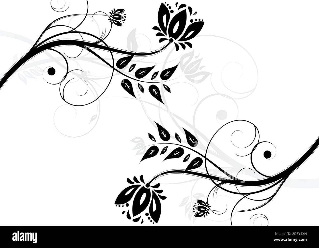 Black and white floral background (horizontal position) Stock Vector