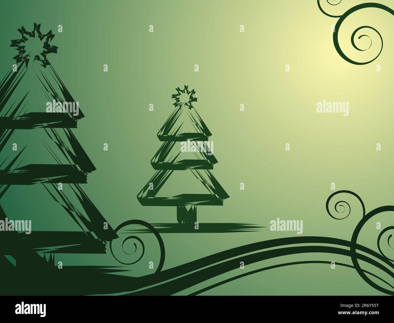 vector illustration of christmas trees on a green background Stock ...