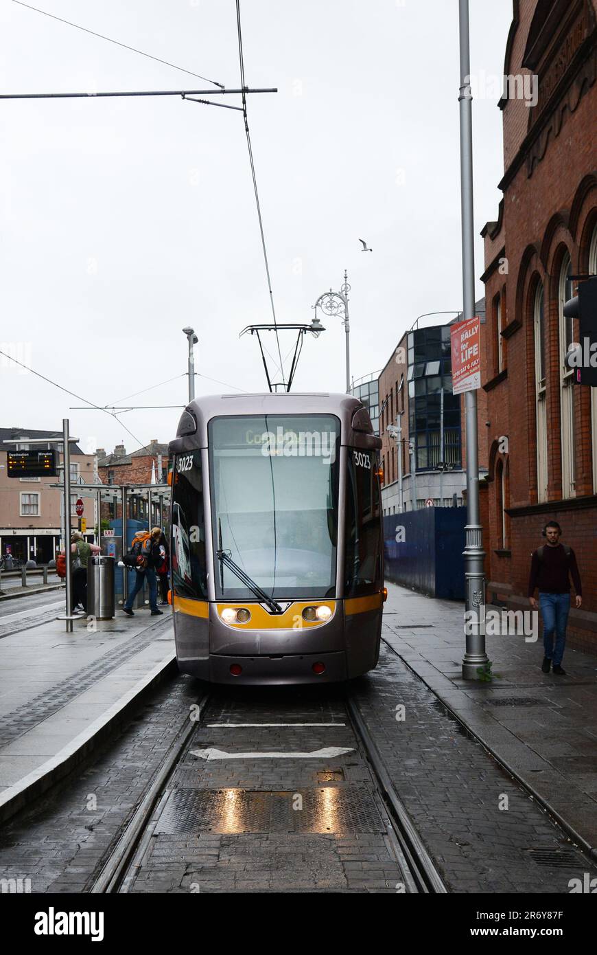 A Luas tram to Connoly in Dublin, Ireland. Stock Photo