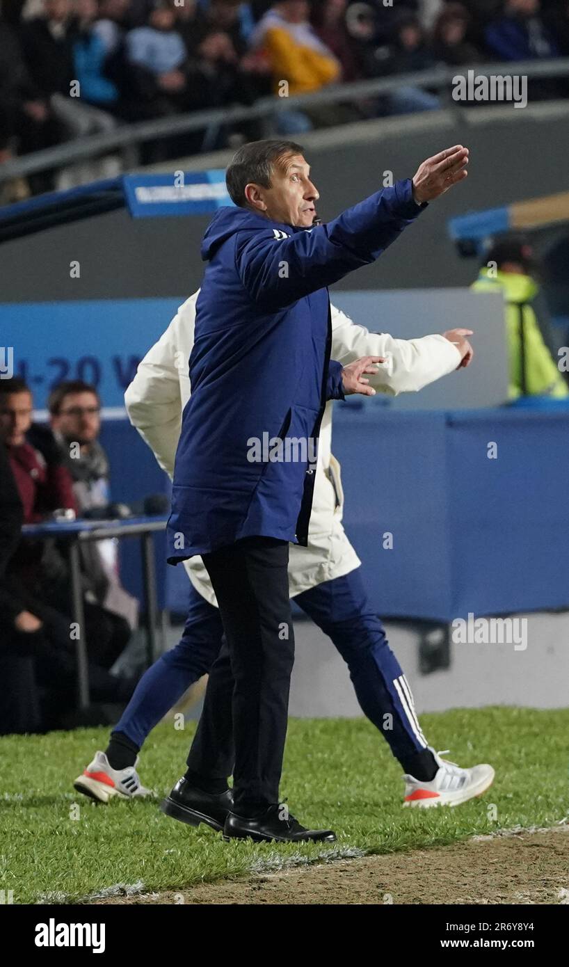 La Plata, Argentina. 11th June, 2023. Head coach Carmine Nunziata of Italy gestures during the FIFA U20 World Cup final match between Uruguay and Italy in La Plata, Argentina, on June 11, 2023. Credit: Wang Tiancong/Xinhua/Alamy Live News Stock Photo