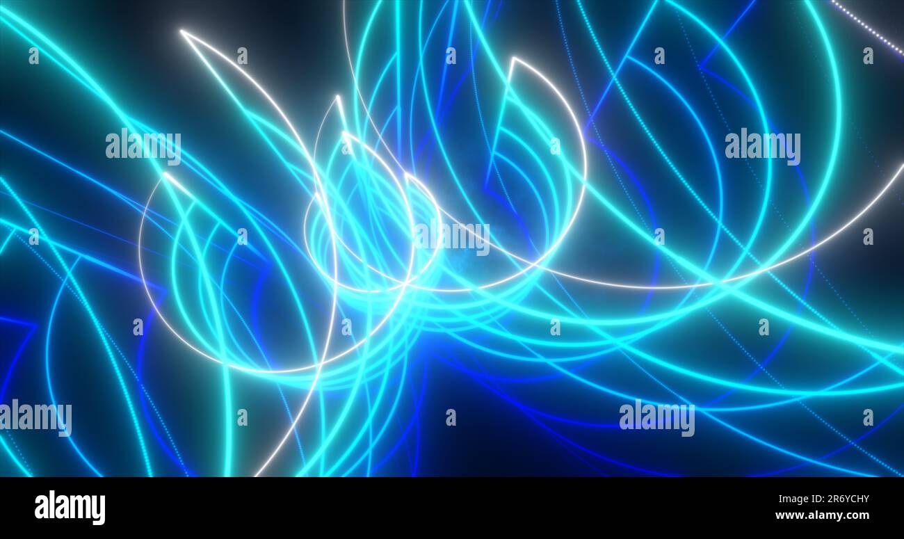 Abstract blue and purple glowing neon lines and circles energy laser ...