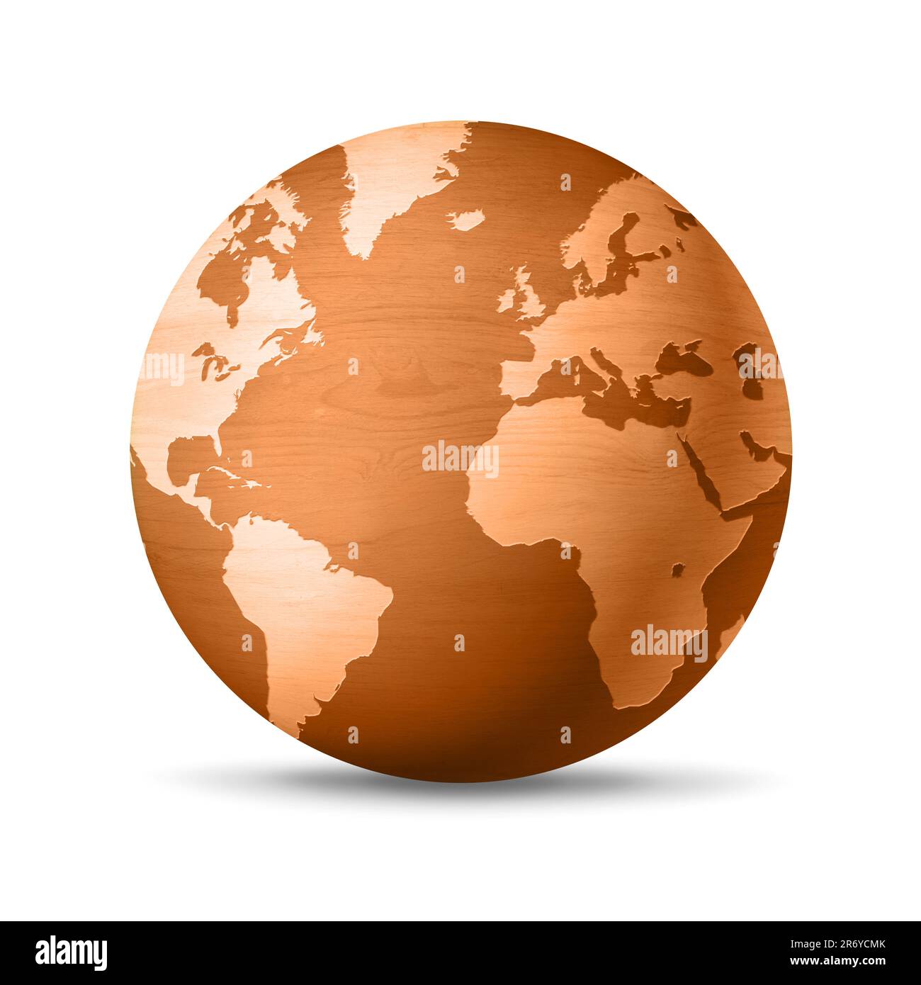 Wooden world globe isolated on white background. 3D illustration Stock ...