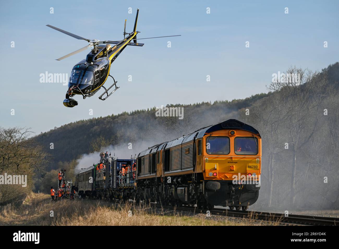 Tom Cruise fighting on top of a train during the filming of Mission