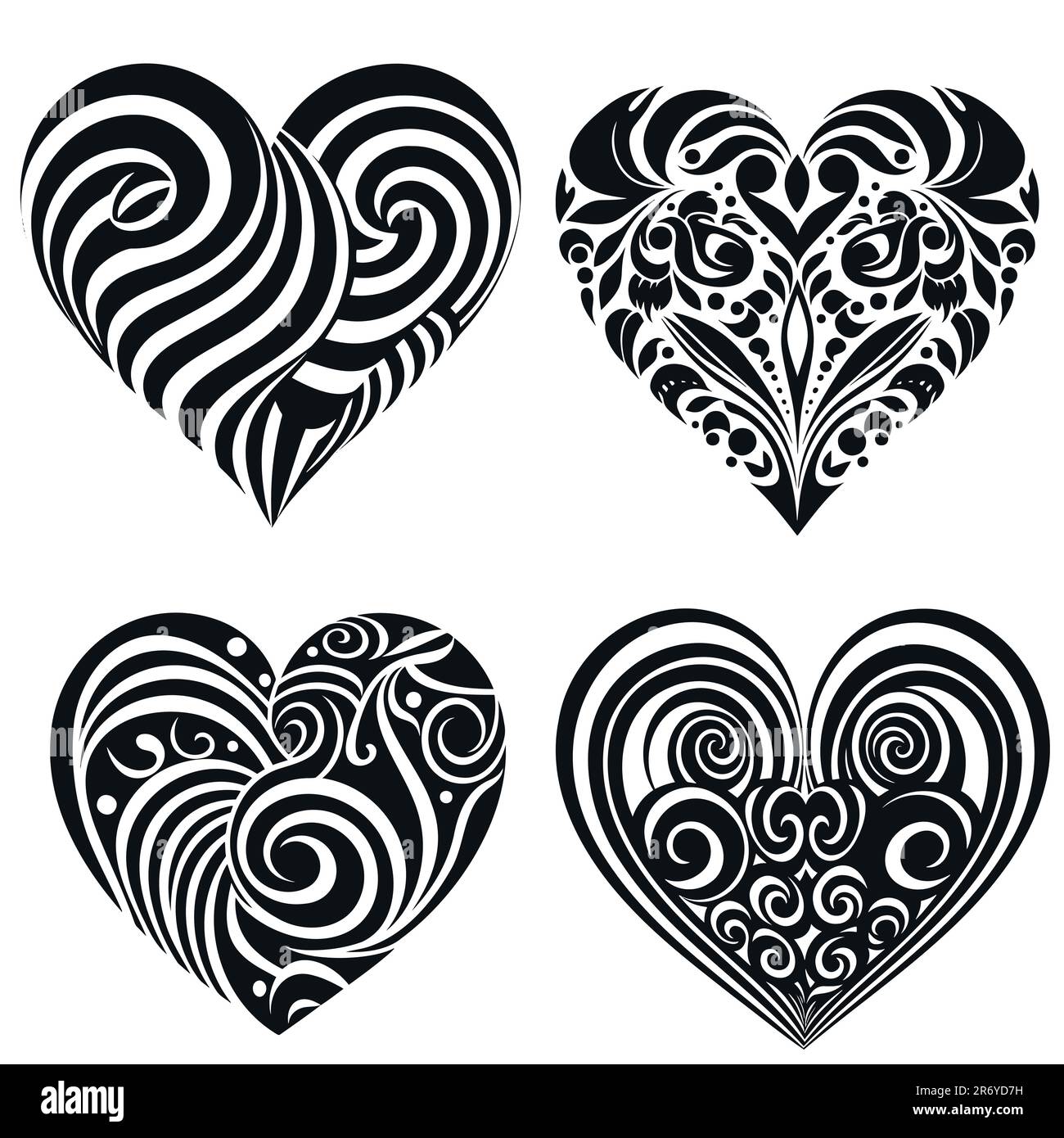 Set of decorative hearts, black and white. Vector Stock Vector Image ...