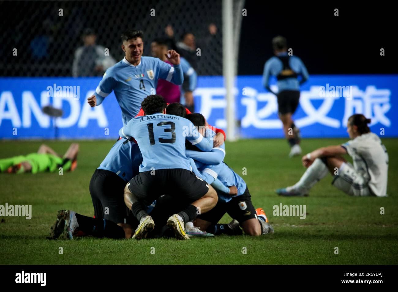 La Plata, Argentina. 11th June, 2023. Uruguay national team celebrates their victory after the match between Uruguay vs Italia as part of World Cup u20 Argentina 2023 - Final Match at Estadio Unico 'Diego Armando Maradona'. Final score: Uruguay 1 - 0 Italia Credit: SOPA Images Limited/Alamy Live News Stock Photo