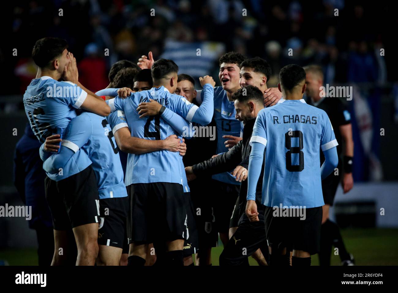 La Plata, Argentina. 11th June, 2023. Uruguay national team celebrates their victory after the match between Uruguay vs Italia as part of World Cup u20 Argentina 2023 - Final Match at Estadio Unico 'Diego Armando Maradona'. Final score: Uruguay 1 - 0 Italia (Photo by Roberto Tuero/SOPA Images/Sipa USA) Credit: Sipa USA/Alamy Live News Stock Photo