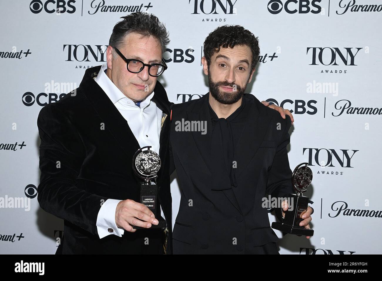 New York, USA. 11th June, 2023. (L-R) Patrick Marber, winner of Best Direction of a Play for "Leopoldstadt," and Brandon Uranowitz, winner of for Best Performance by a Featured Actor in a Play for "Leopoldstadt," pose in the press room during The 76th Annual Tony Awards at Radio Hotel, New York, NY, June 11, 2023. (Photo by Anthony Behar/Sipa USA) Credit: Sipa US/Alamy Live News Stock Photo