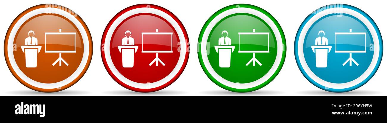 Seminar and training glossy icons, set of modern design buttons for web ...