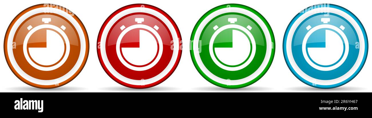Clock, watch, stopwatch glossy icons, set of modern design buttons for ...