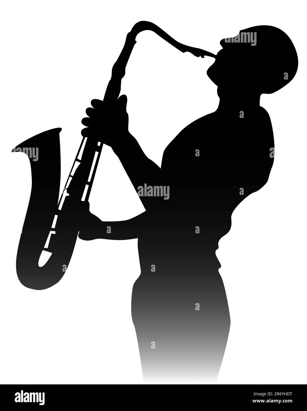 black silhouette of a saxophone player on a white background Stock