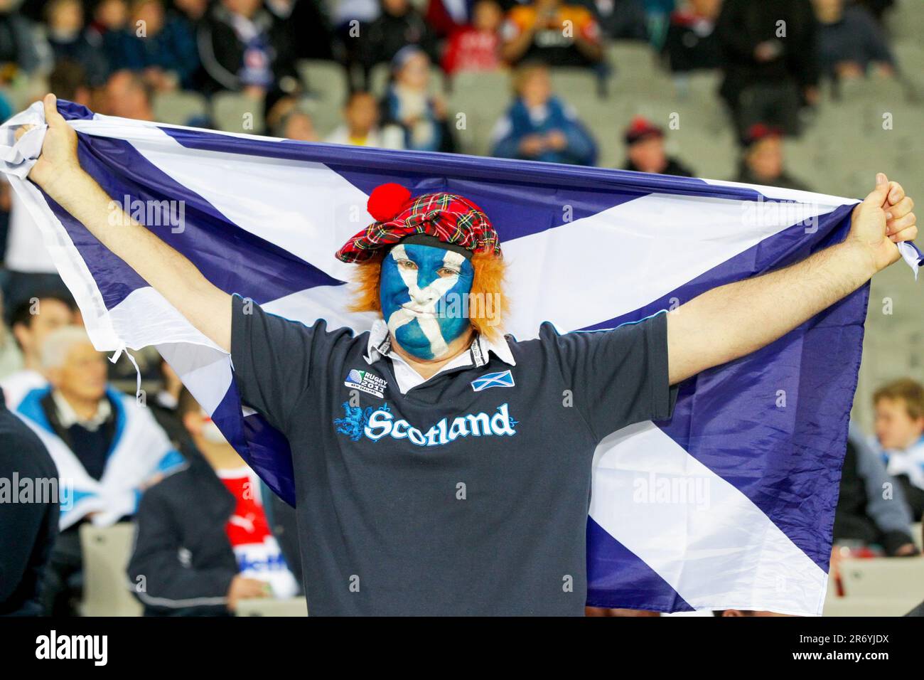 A supporter awaits the start of the England versus Scotland Pool B match of the Rugby World Cup 2011, Eden Park, Auckland, New Zealand, Saturday, October 01, 2011. Stock Photo