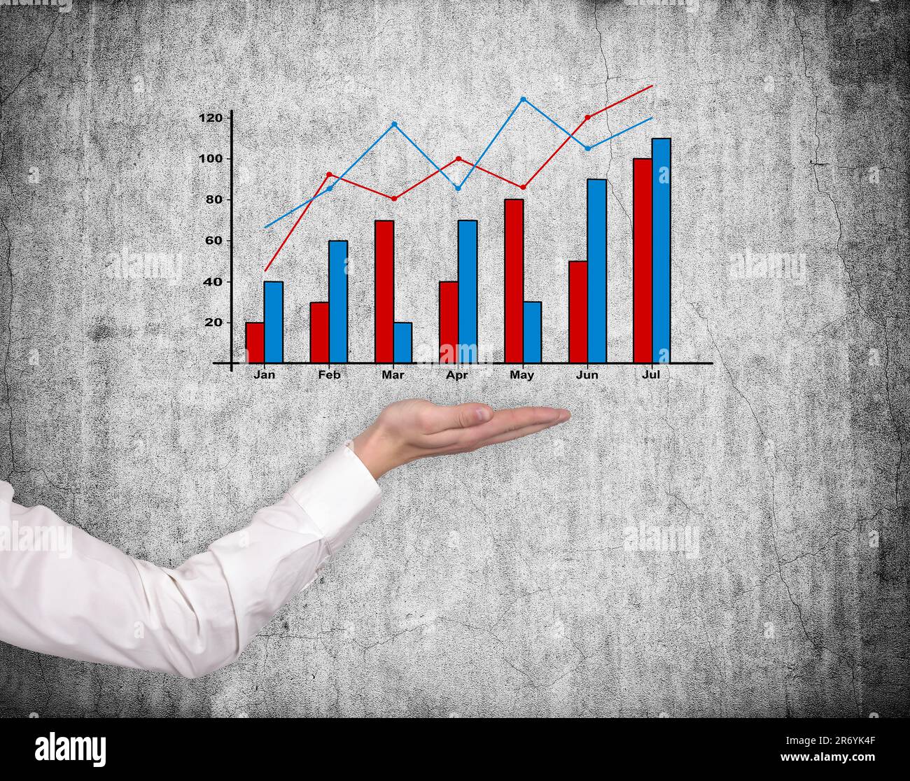 hand holding stock chart on gray wall background Stock Photo Alamy