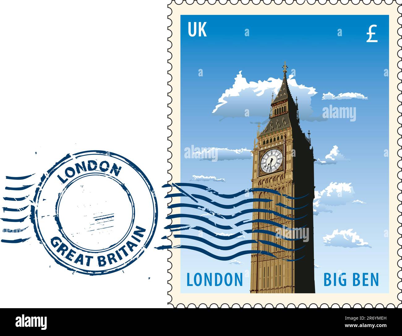 Postmark with sight of London Big Ben tower Stock Vector