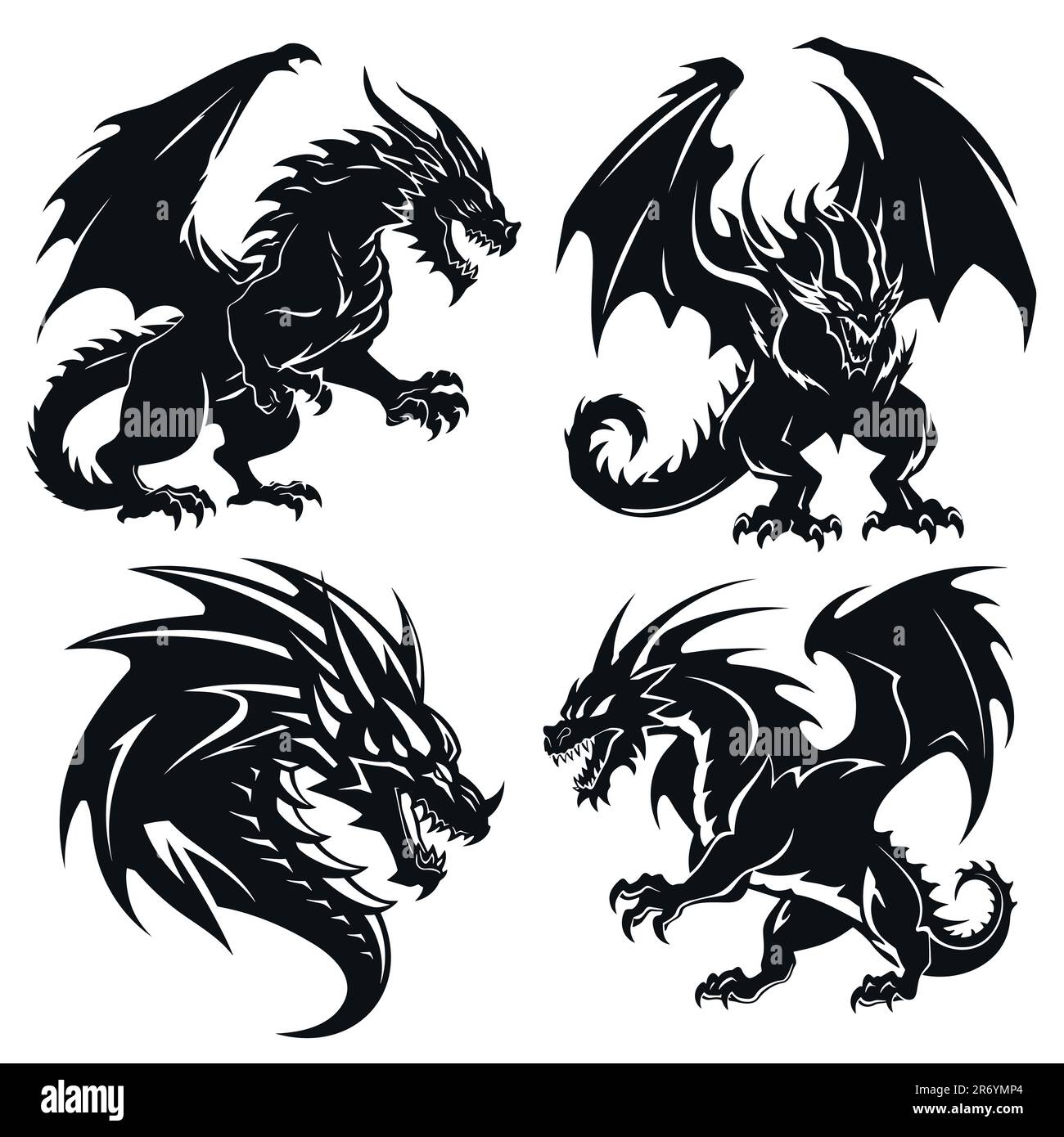 Set of the Chinese dragons, tribal tattoo Stock Vector