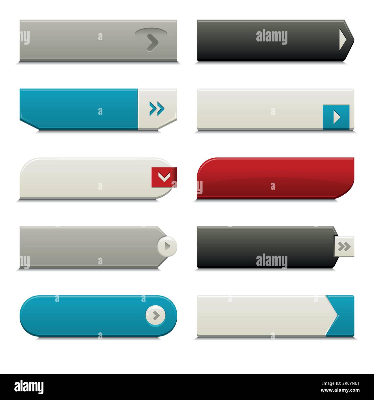 Ten call to action buttons, with different styles and shapes. Made with