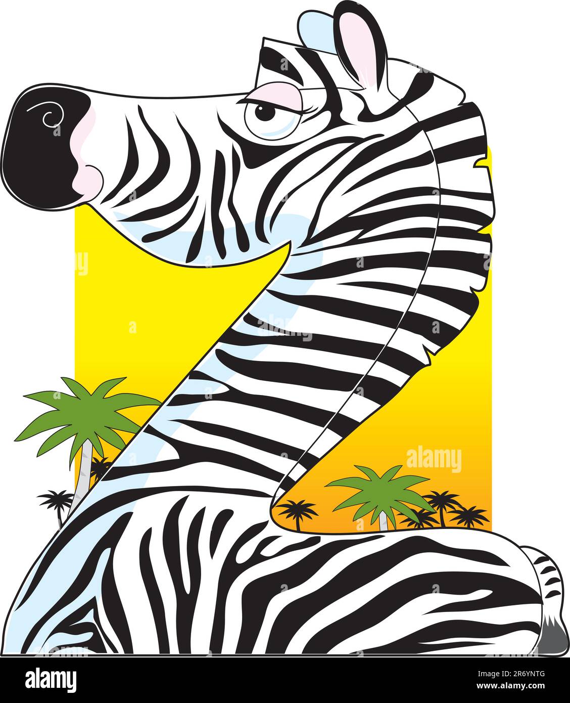 A portrait of a zebra with a dessert background. He is shaped like the letter Z Stock Vector