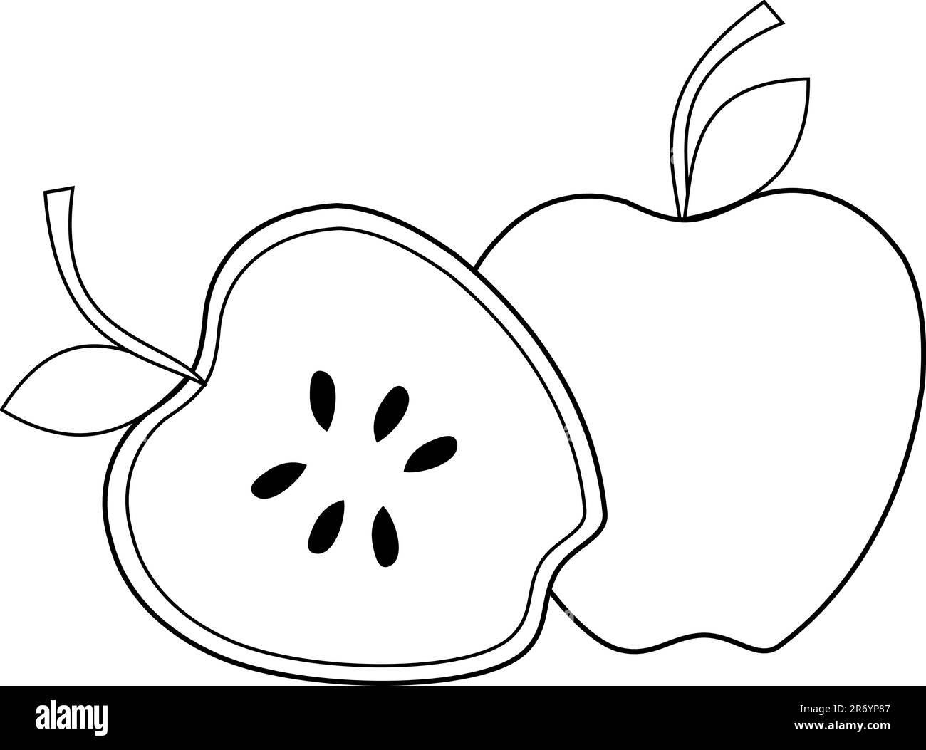 Black and White Illustration of a half and a full apple Stock Vector