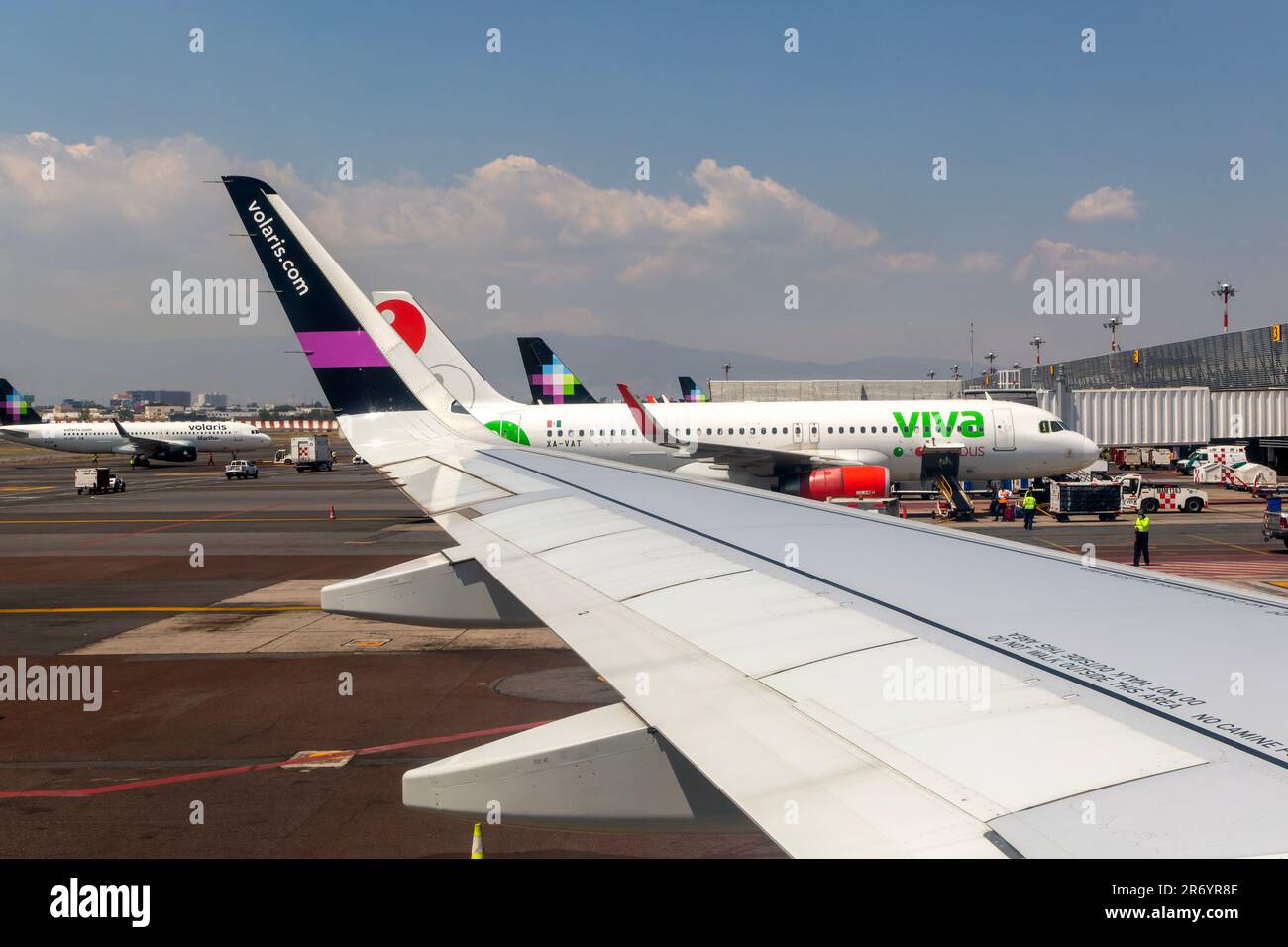 View to Viva Aerobus Airbus A320 plane Terminal 1, Benito Juarez International Airport, Mexico