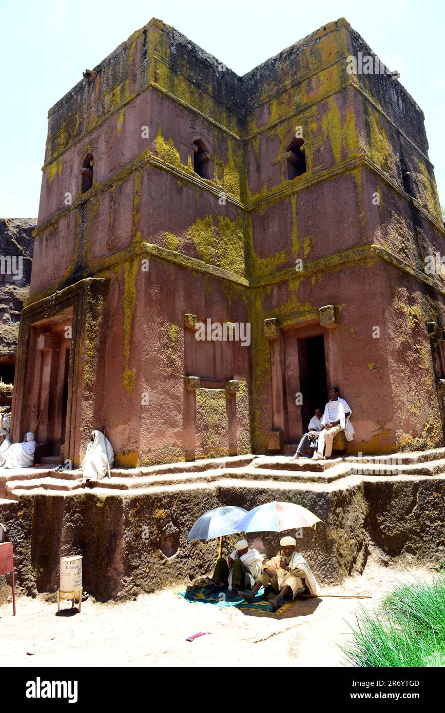 Ethiopian pilgrims visiting the Church of Saint in Lalibela