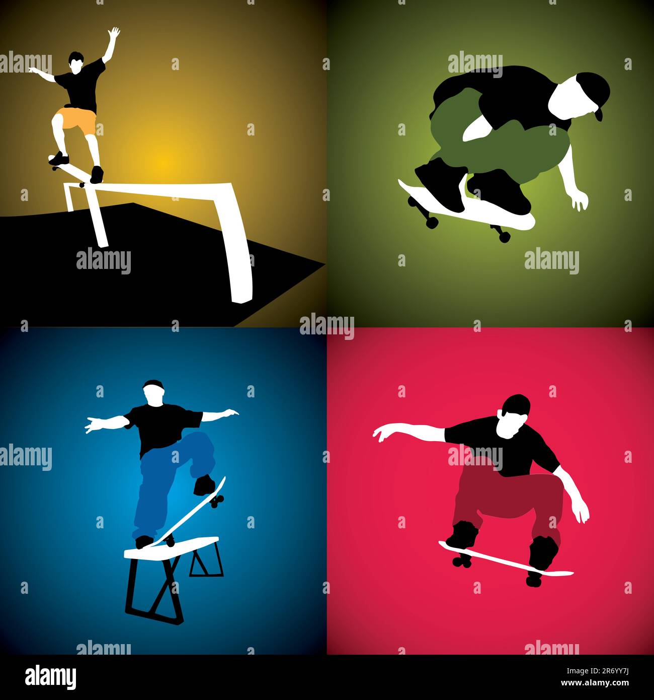 Four vector silhouettes of skateboarders Stock Vector Image & Art Alamy