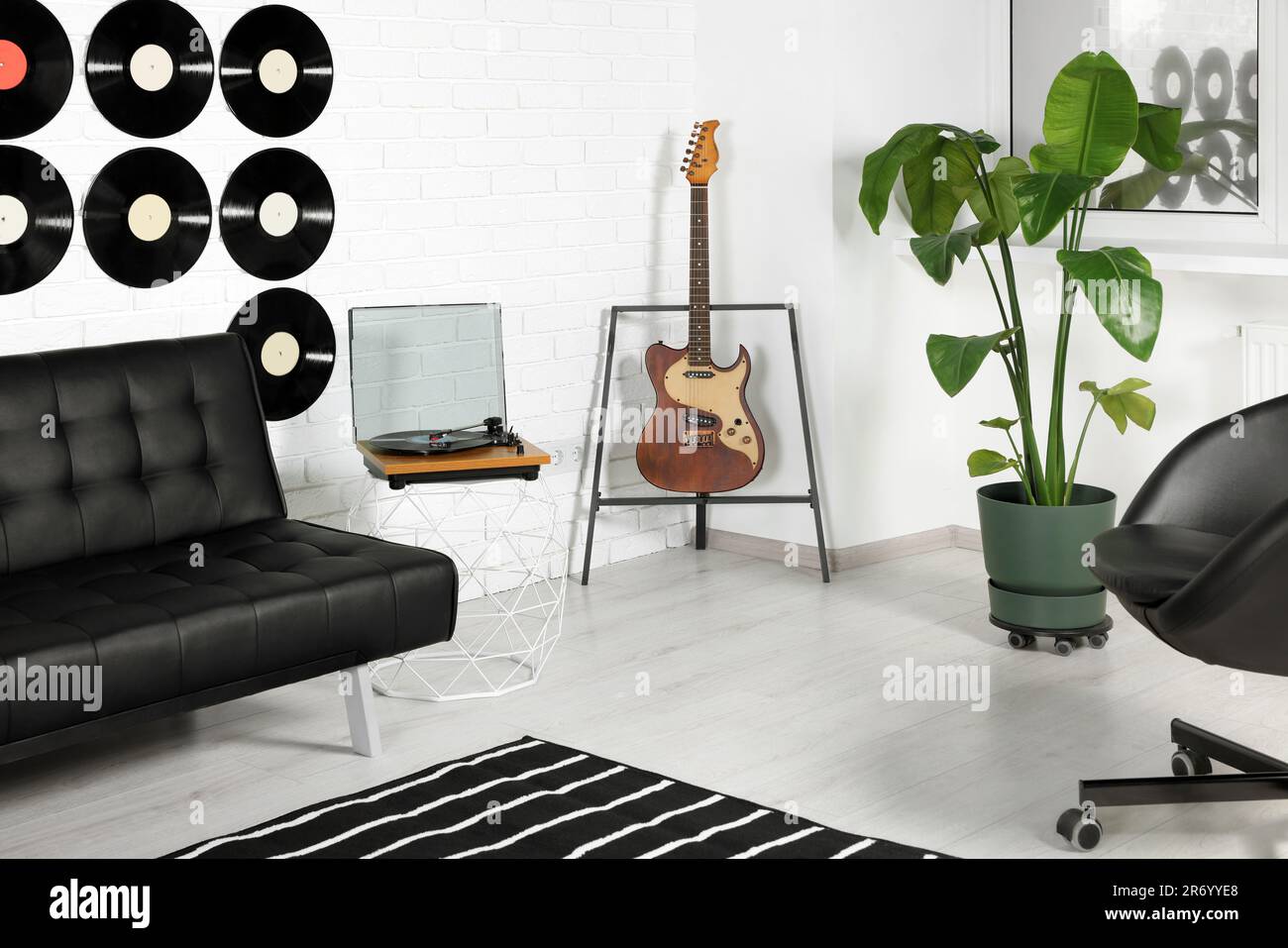 Living room decorated with vinyl records. Interior design Stock Photo ...