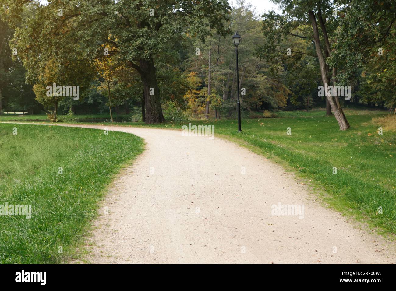 Beautiful public city park with pathway and green grass Stock Photo - Alamy