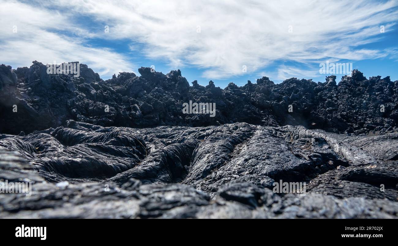 A variety of forms of basalt solidified lava (clinker, blocklava