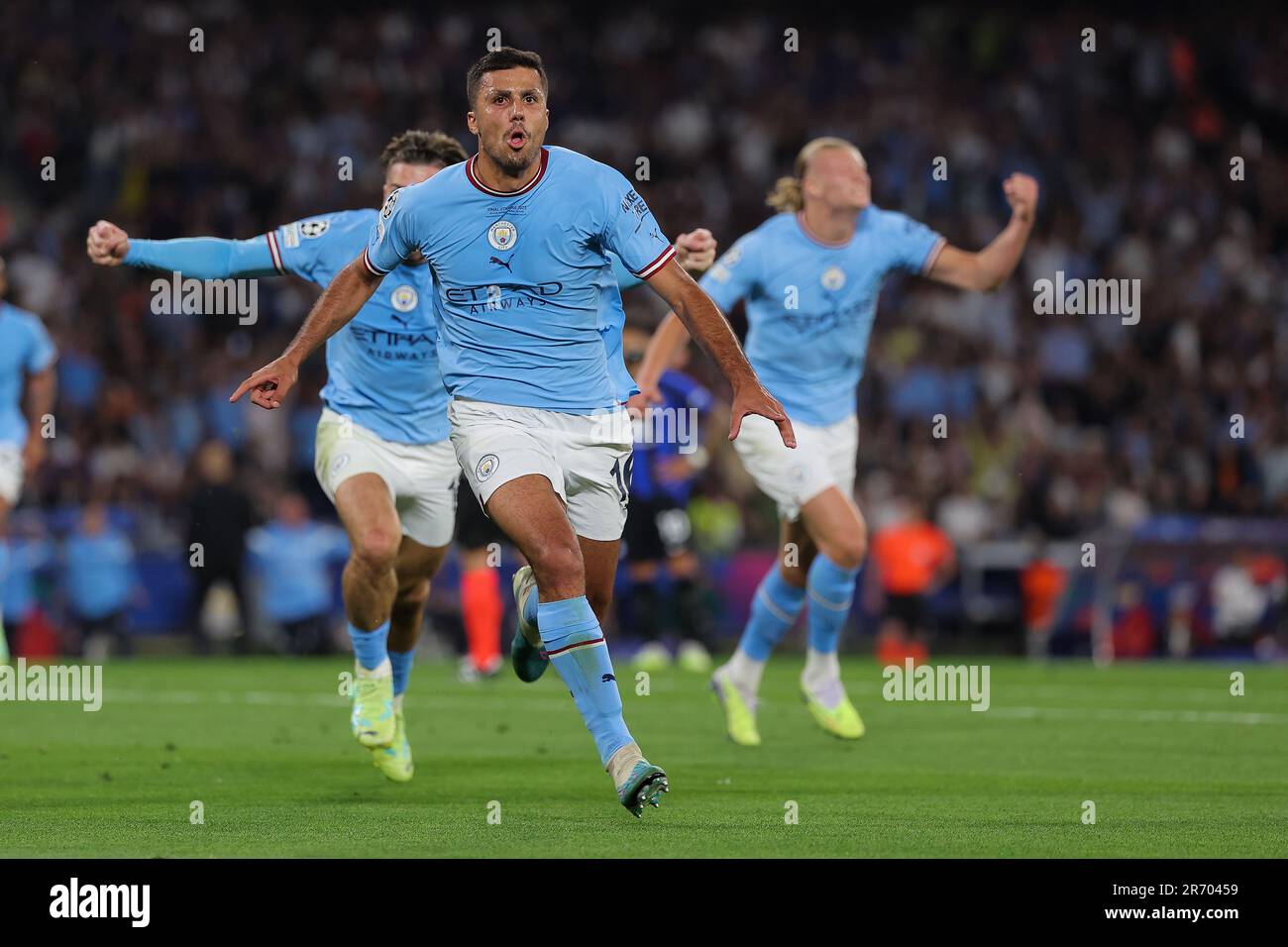 Istanbul, Turkey. 10th June, 2023. ISTANBUL, TURKEY - JUNE 10: Rodrigo of Manchester City celebrating the goal during the UEFA Champions League Final match between Manchester City FC and FC Internazionale Milano at Ataturk Olympic Stadium on June 10, 2023 in Istanbul, Turkey (Photo by /Orange Pictures) Credit: Orange Pics BV/Alamy Live News Stock Photo