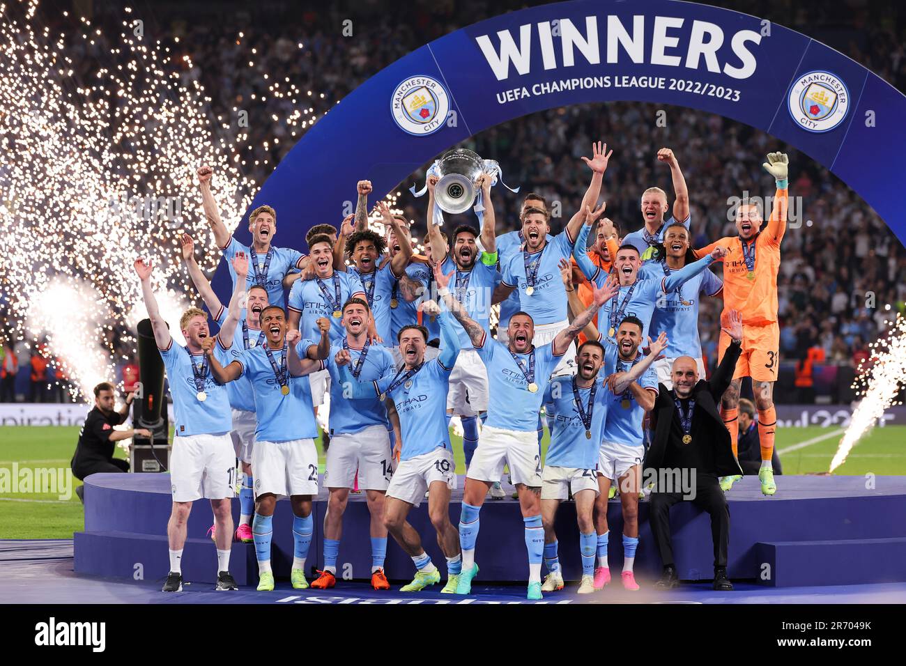 Istanbul, Turkey. 11th June, 2023. ISTANBUL, TURKEY - JUNE 11: Players celebrating the win during the UEFA Champions League Final match between Manchester City FC and FC Internazionale Milano at Ataturk Olympic Stadium on June 11, 2023 in Istanbul, Turkey (Photo by /Orange Pictures) Credit: Orange Pics BV/Alamy Live News Stock Photo