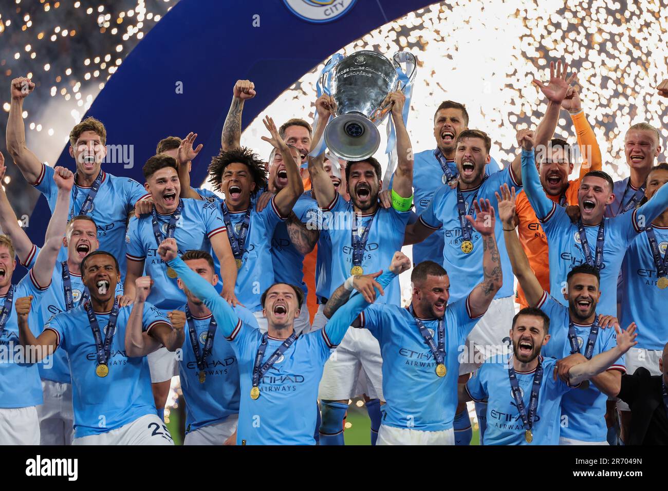 Istanbul, Turkey. 11th June, 2023. ISTANBUL, TURKEY - JUNE 11: Players celebrating the win during the UEFA Champions League Final match between Manchester City FC and FC Internazionale Milano at Ataturk Olympic Stadium on June 11, 2023 in Istanbul, Turkey (Photo by /Orange Pictures) Credit: Orange Pics BV/Alamy Live News Stock Photo