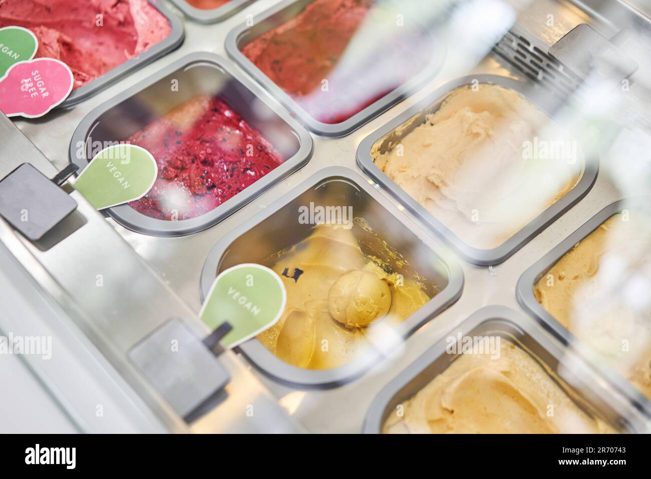 A variety of sugarfree vegan ice cream with natural ingredients on