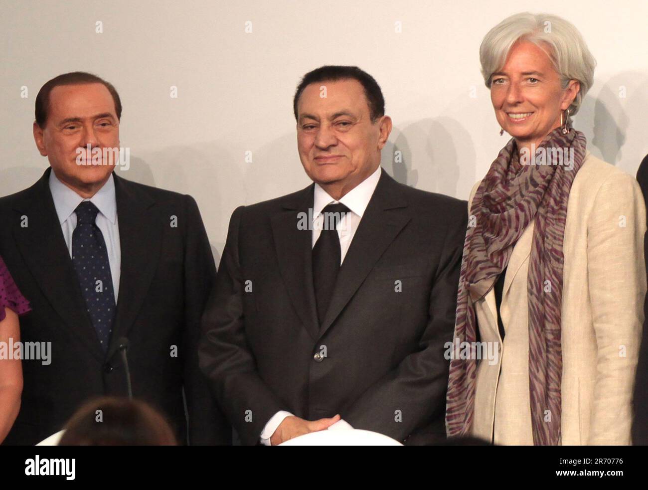 Milan, Italy. 12th June, 2023. Silvio Berlusconi dies in Milan at the age of 86: in the photo (archive) 20 JULY 2009 Mediterranean economic forum Berlusconi Mubarack and Christine Lagarde Editorial Usage Only Credit: Independent Photo Agency/Alamy Live News Stock Photo