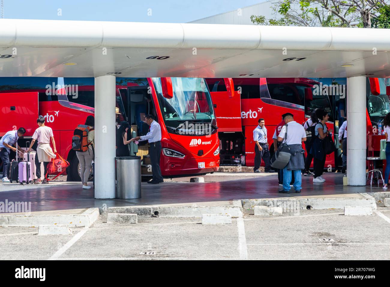 ADO bus station, Terminal 2, Cancun International airport, Cancun, Quintana Roo, Mexico Stock