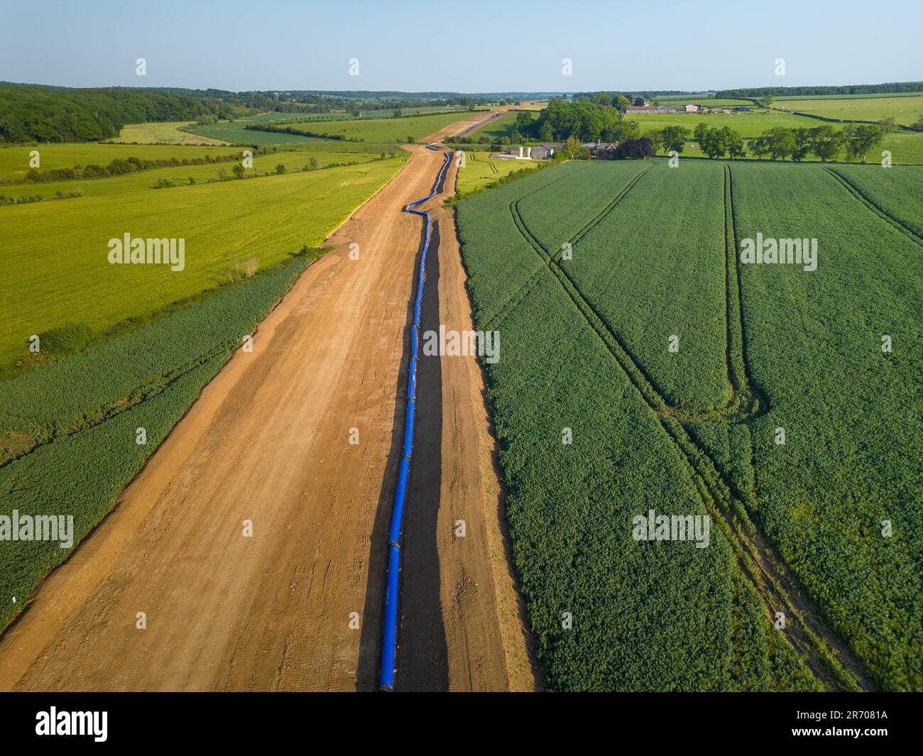 10th June 2023 Anglian waters  Strategic Pipeline Alliance (SPA) running across farmland in Lincolnshire The Strategic Pipeline Alliance (SPA) will be a multi-million-pound investment, once complete, the new network will be longer than any UK motorway Stock Photo