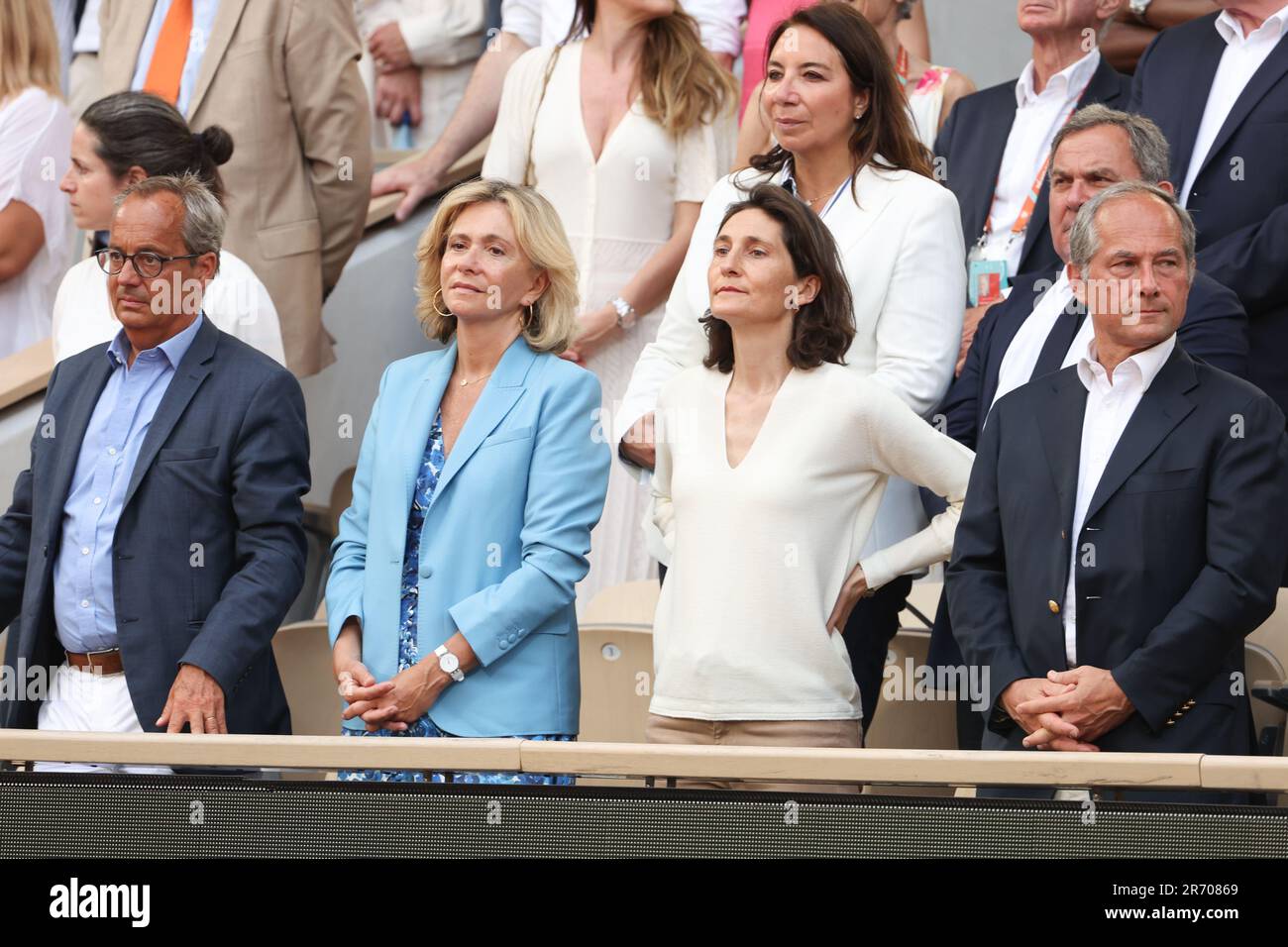 Jerome Pecresse, Valerie Pecresse, Amelie Oudea-Castera, Frederic Oudea  attend the Men's Singles Final at the French Open, Roland Garros 2023,  Grand Slam tennis tournament, on June 11, 2023 at Stade Roland-Garros in