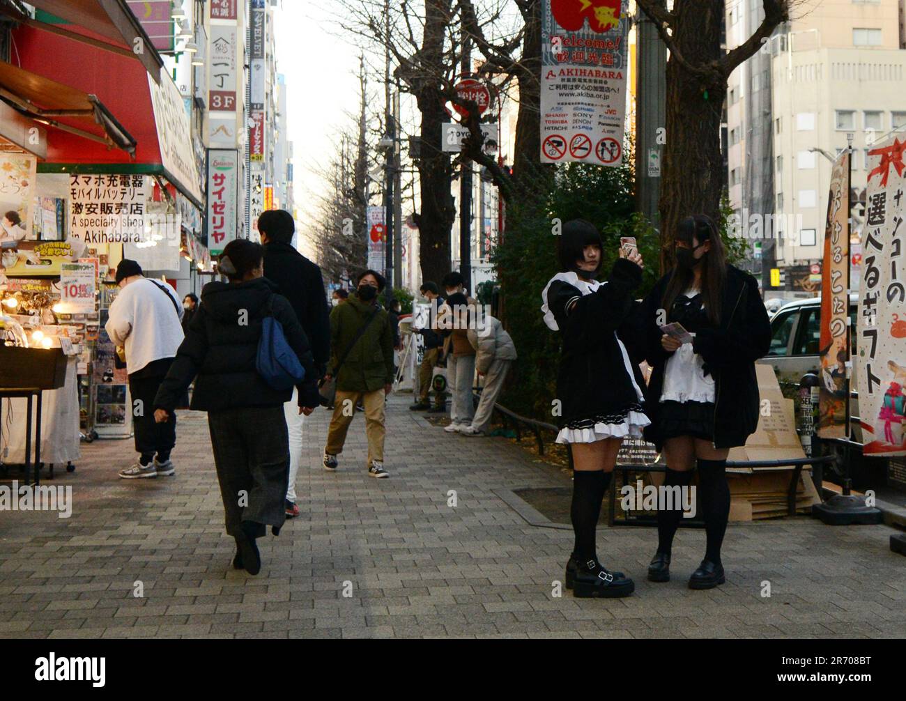 Stylish young Japanese women in Harajuku, Tokyo, Japan. Stock Photo