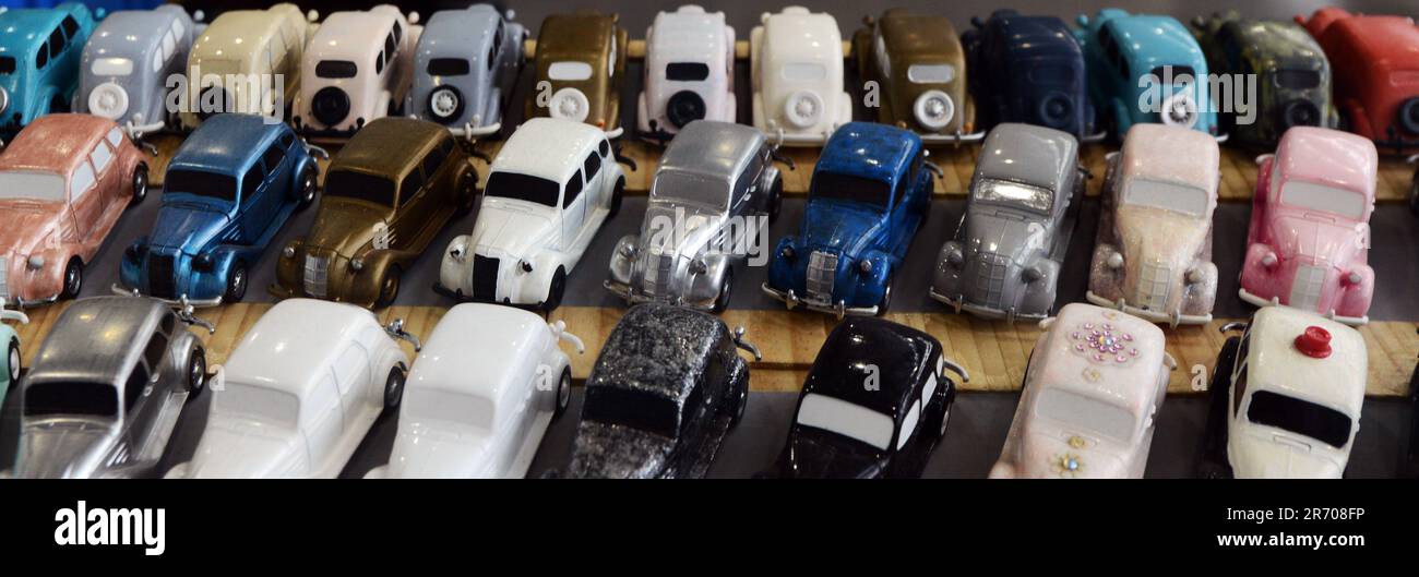 Old Toyota car models displayed at the Toyota Commemorative museum in Nagoya, Japan. Stock Photo